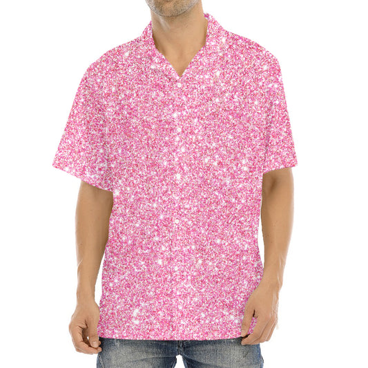 Pink (NOT Real) Glitter Print Aloha Shirt