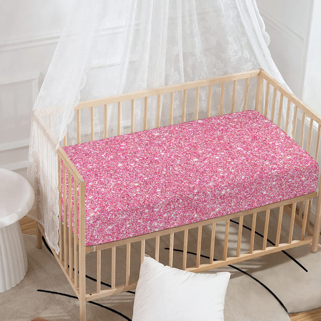 Pink (NOT Real) Glitter Print Baby Crib Sheet
