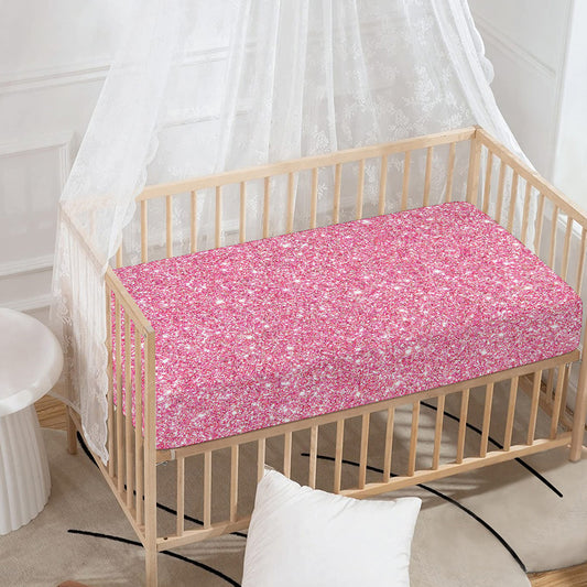 Pink (NOT Real) Glitter Print Baby Crib Sheet