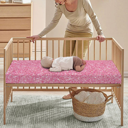 Pink (NOT Real) Glitter Print Baby Crib Sheet