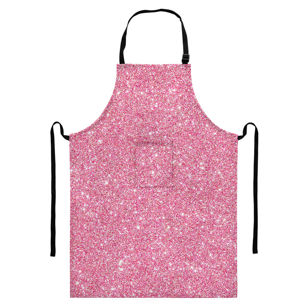Pink (NOT Real) Glitter Print Bib Apron With Pocket