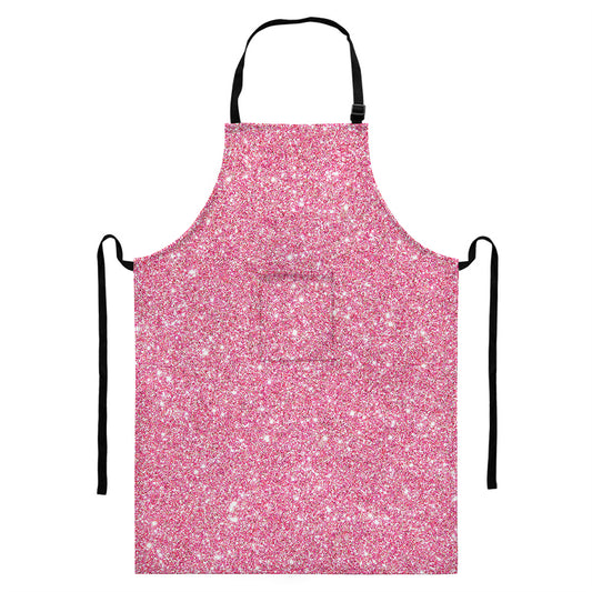 Pink (NOT Real) Glitter Print Bib Apron With Pocket