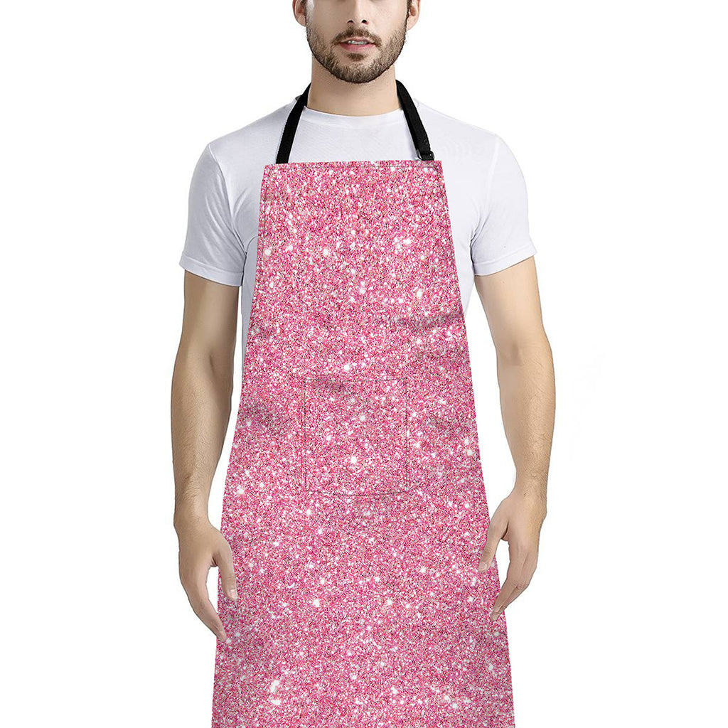 Pink (NOT Real) Glitter Print Bib Apron With Pocket