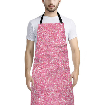 Pink (NOT Real) Glitter Print Bib Apron With Pocket