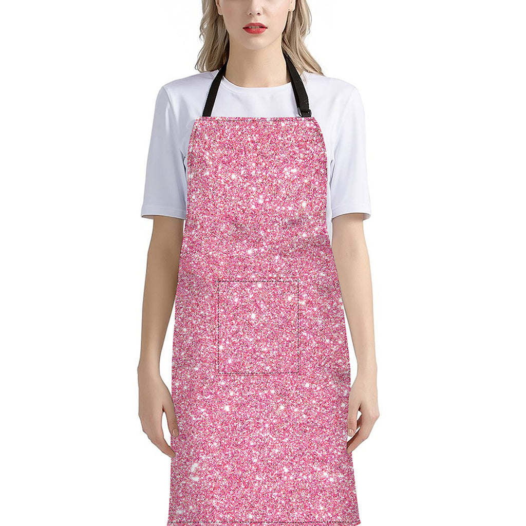 Pink (NOT Real) Glitter Print Bib Apron With Pocket