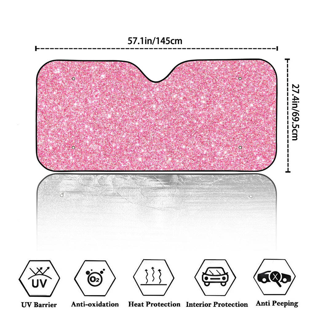 Pink (NOT Real) Glitter Print Car Windshield Sun Shade