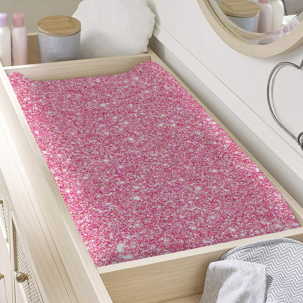 Pink (NOT Real) Glitter Print Changing Pad Cover