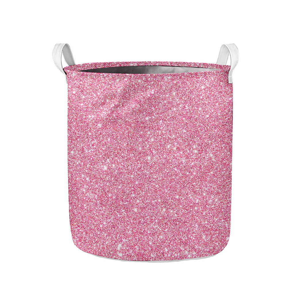Pink (NOT Real) Glitter Print Collapsible Laundry Basket