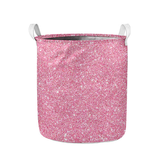 Pink (NOT Real) Glitter Print Collapsible Laundry Basket