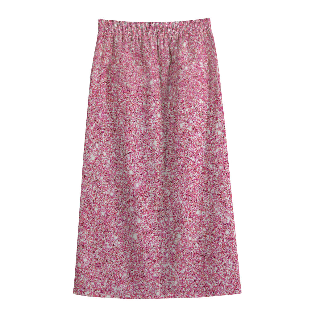 Pink (NOT Real) Glitter Print Cotton Front Slit Maxi Skirt