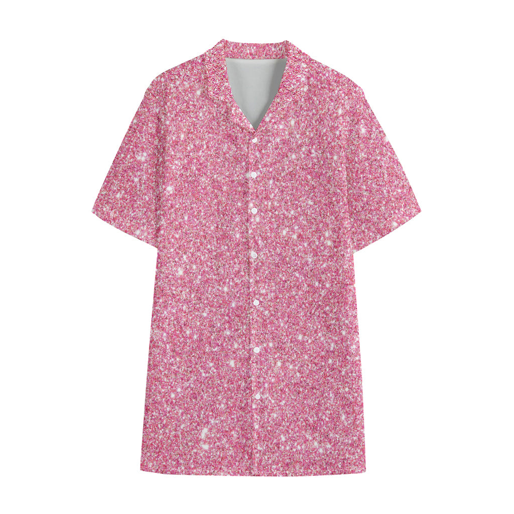 Pink (NOT Real) Glitter Print Cotton Hawaiian Shirt