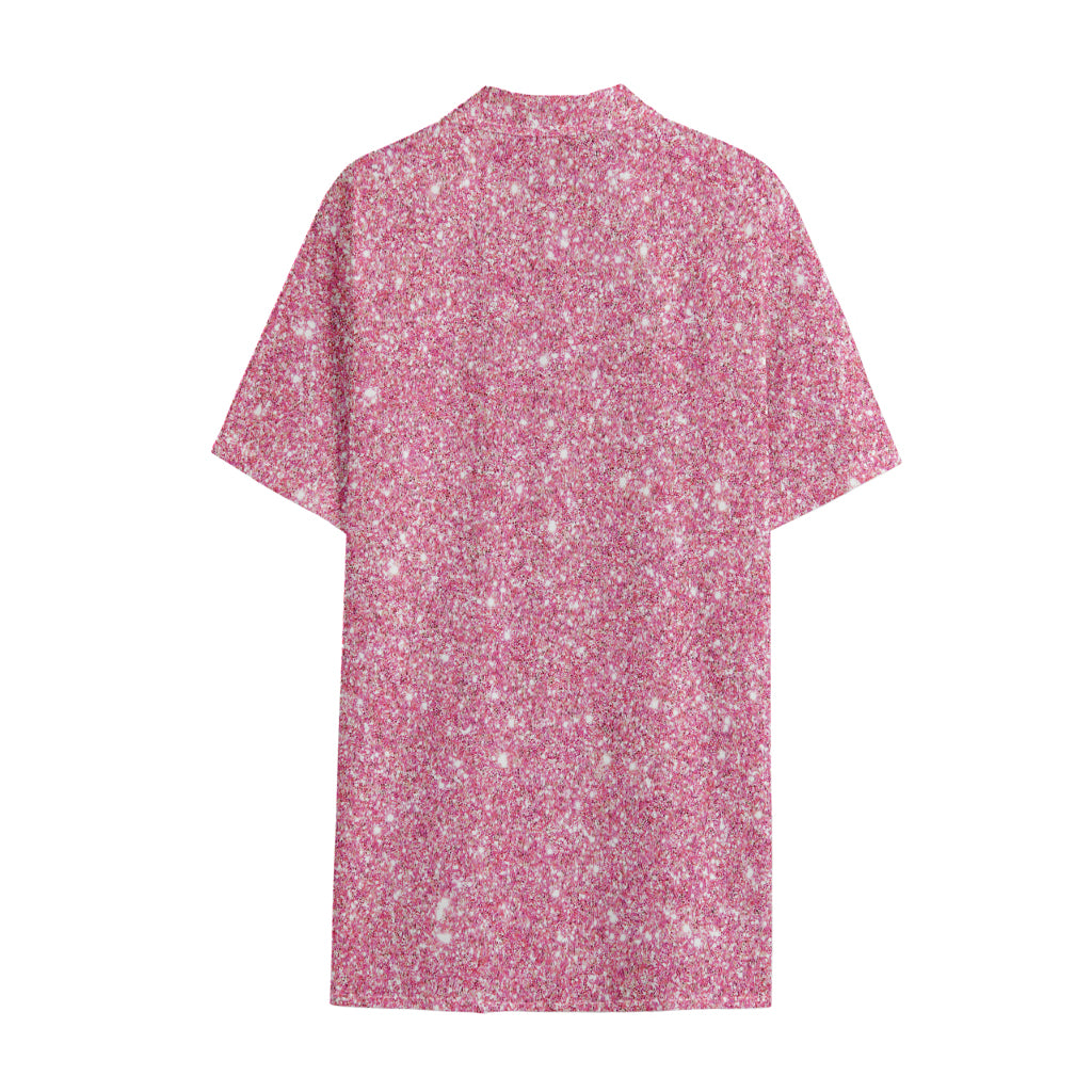 Pink (NOT Real) Glitter Print Cotton Hawaiian Shirt