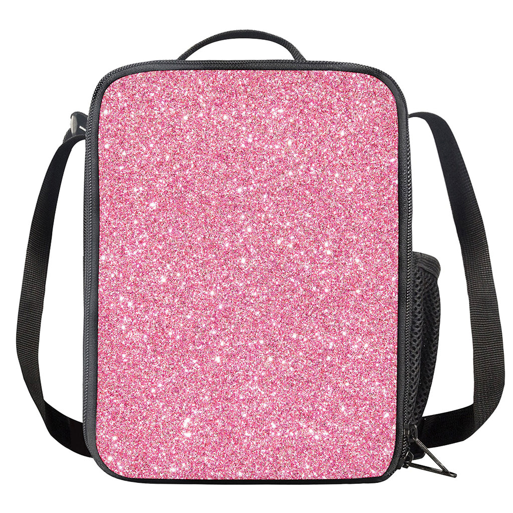 Pink (NOT Real) Glitter Print Crossbody Lunch Bag