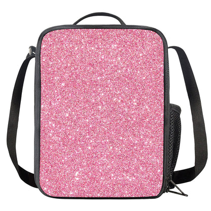 Pink (NOT Real) Glitter Print Crossbody Lunch Bag