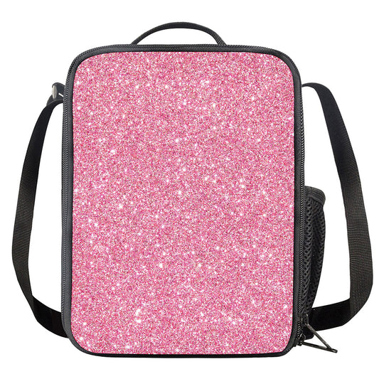 Pink (NOT Real) Glitter Print Crossbody Lunch Bag