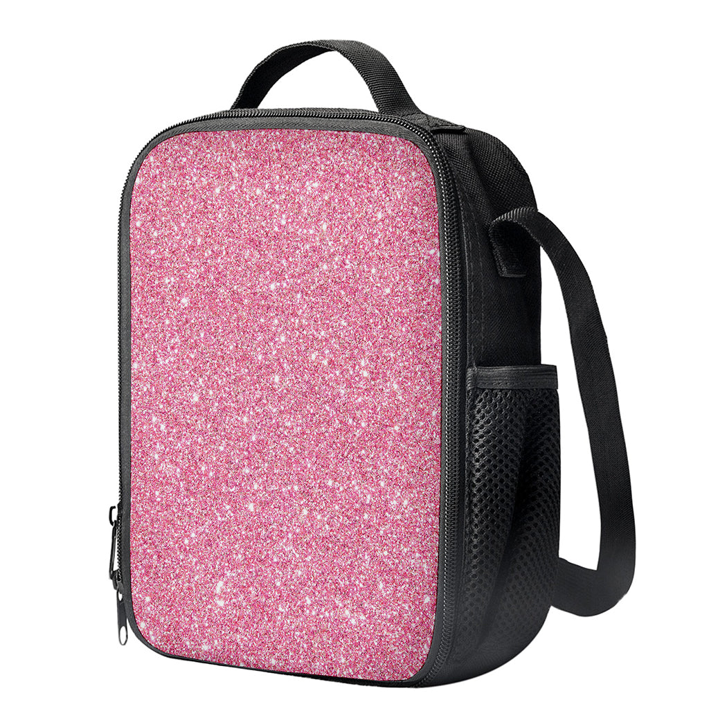Pink (NOT Real) Glitter Print Crossbody Lunch Bag