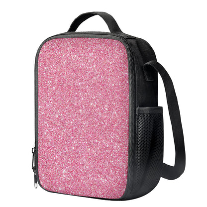 Pink (NOT Real) Glitter Print Crossbody Lunch Bag