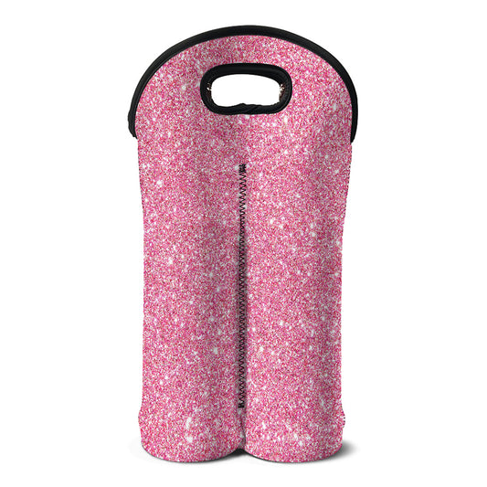 Pink (NOT Real) Glitter Print Double Neoprene Wine Tote