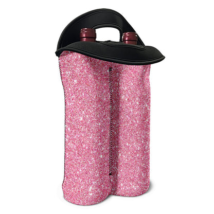 Pink (NOT Real) Glitter Print Double Neoprene Wine Tote