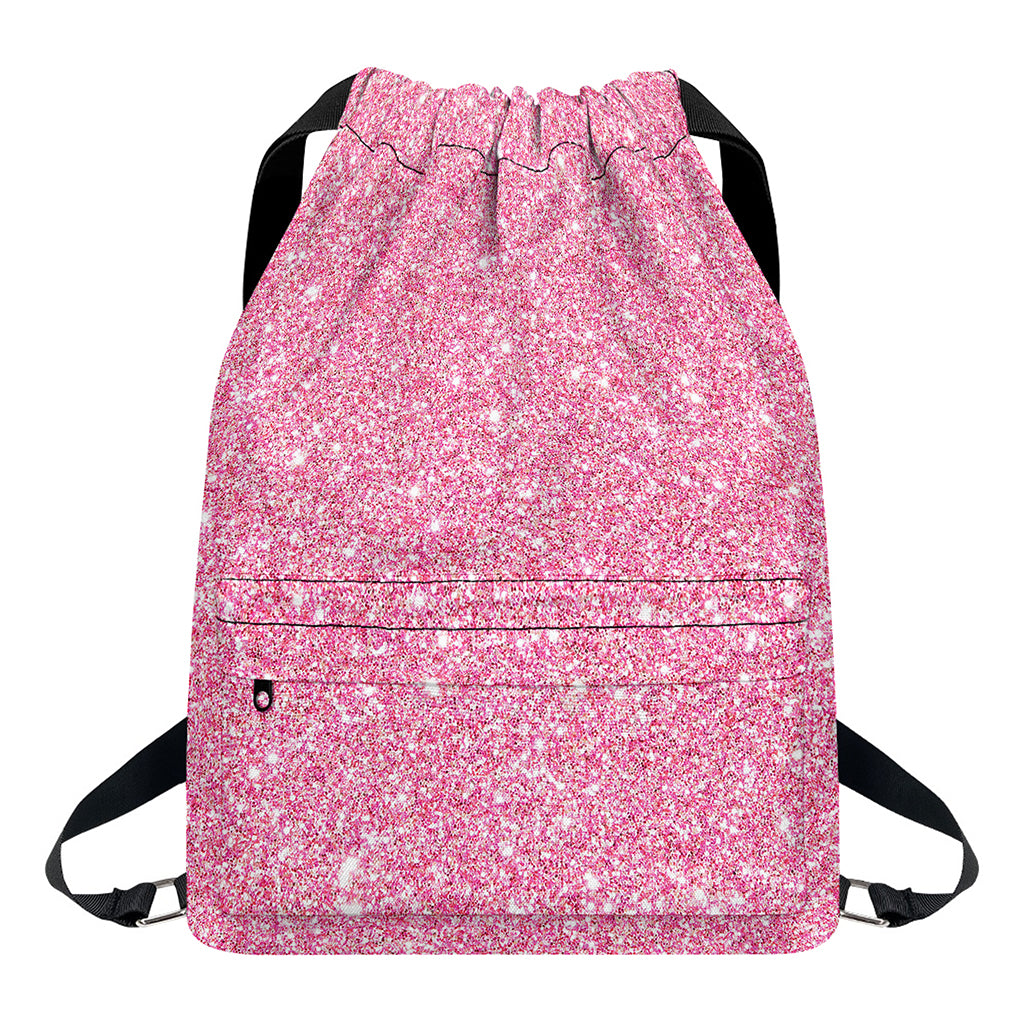 Pink (NOT Real) Glitter Print Drawstring Backpack
