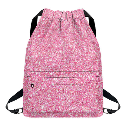 Pink (NOT Real) Glitter Print Drawstring Backpack
