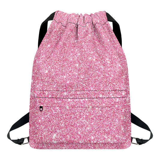 Pink (NOT Real) Glitter Print Drawstring Backpack