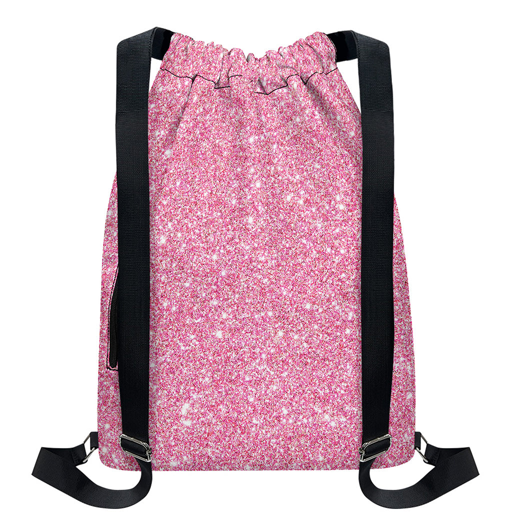 Pink (NOT Real) Glitter Print Drawstring Backpack