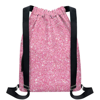 Pink (NOT Real) Glitter Print Drawstring Backpack