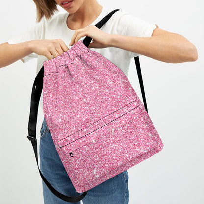 Pink (NOT Real) Glitter Print Drawstring Backpack