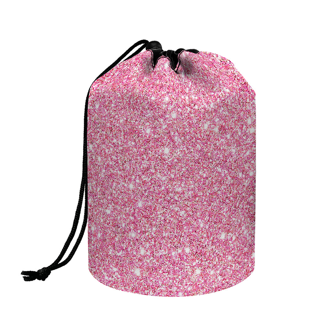 Pink (NOT Real) Glitter Print Drawstring Makeup Bag