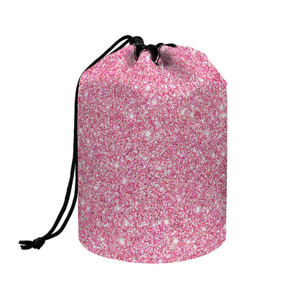 Pink (NOT Real) Glitter Print Drawstring Makeup Bag
