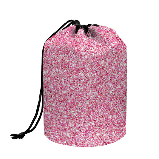 Pink (NOT Real) Glitter Print Drawstring Makeup Bag