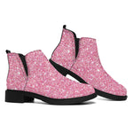 Pink (NOT Real) Glitter Print Flat Ankle Boots