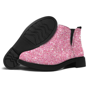 Pink (NOT Real) Glitter Print Flat Ankle Boots