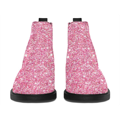 Pink (NOT Real) Glitter Print Flat Ankle Boots