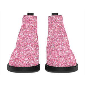 Pink (NOT Real) Glitter Print Flat Ankle Boots