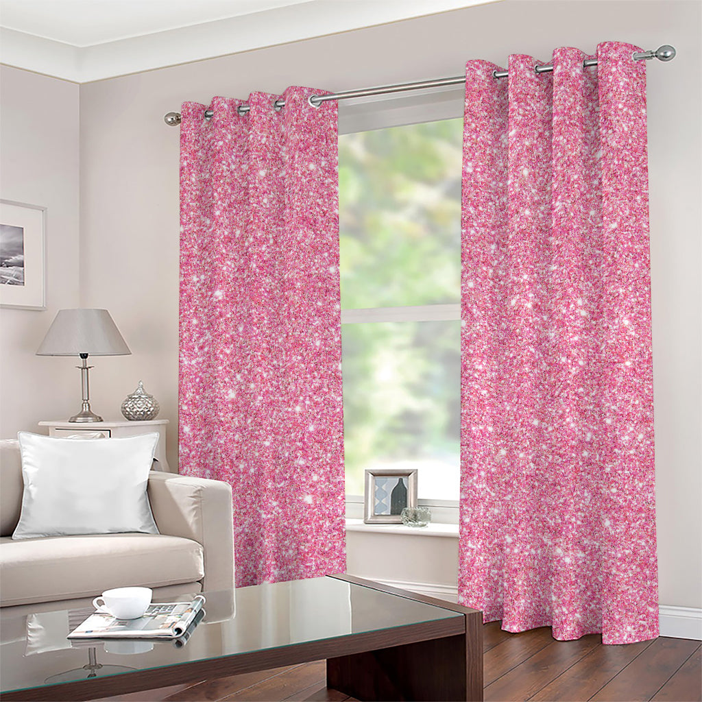 Pink (NOT Real) Glitter Print Grommet Curtains