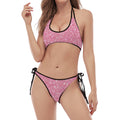 Pink (NOT Real) Glitter Print Halter Scoop Tie Side Bikini