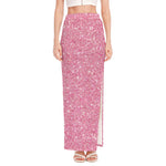 Pink (NOT Real) Glitter Print High Slit Maxi Skirt