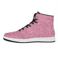 Pink (NOT Real) Glitter Print High Top Leather Sneakers