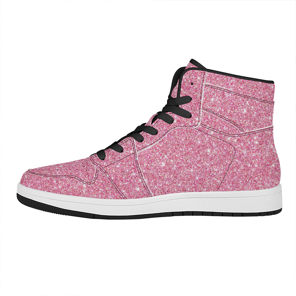 Pink (NOT Real) Glitter Print High Top Leather Sneakers