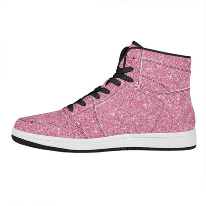 Pink (NOT Real) Glitter Print High Top Leather Sneakers