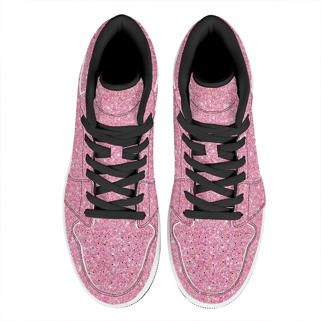Pink (NOT Real) Glitter Print High Top Leather Sneakers