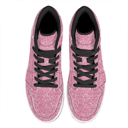 Pink (NOT Real) Glitter Print High Top Leather Sneakers