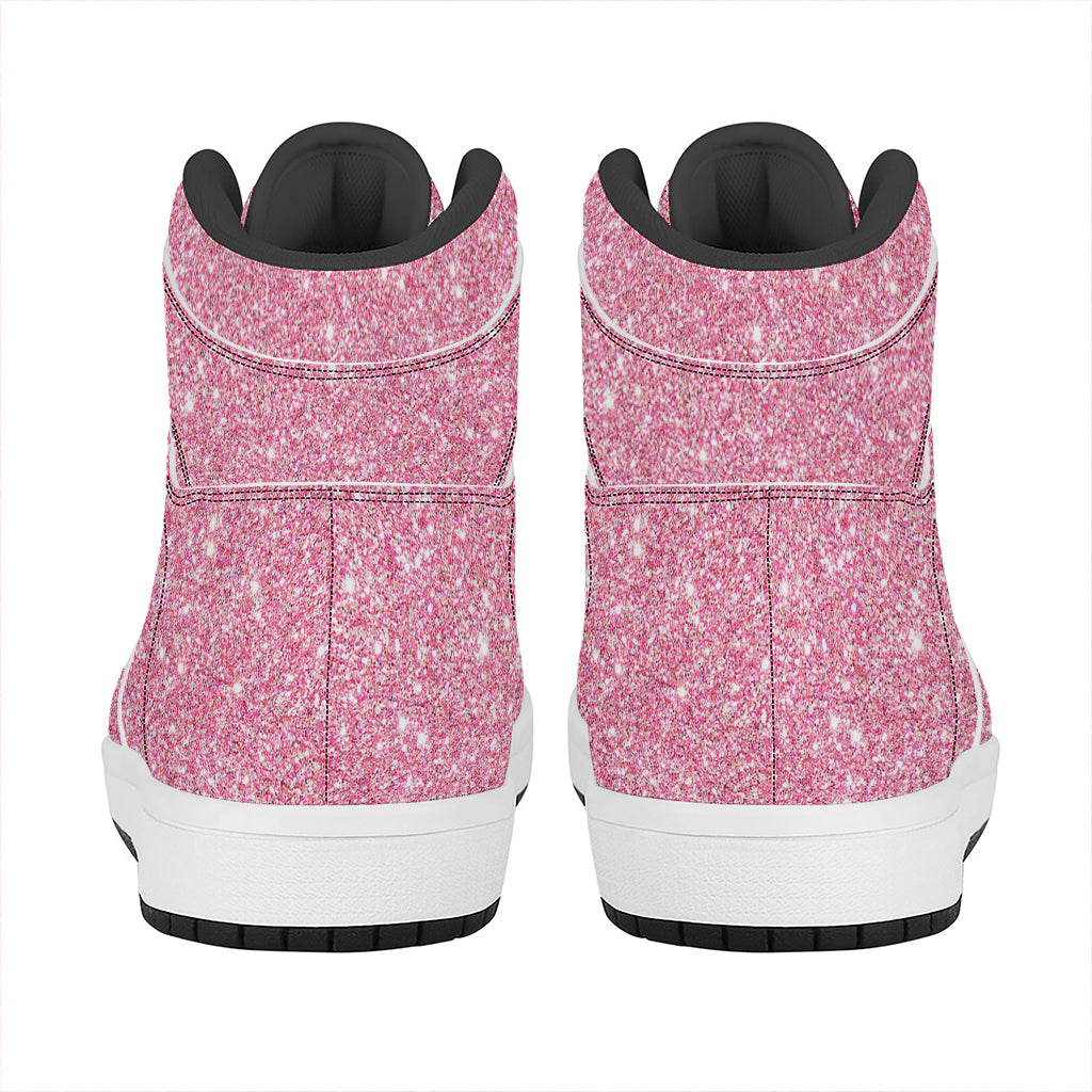 Pink (NOT Real) Glitter Print High Top Leather Sneakers