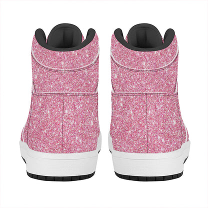 Pink (NOT Real) Glitter Print High Top Leather Sneakers