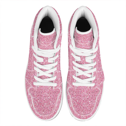 Pink (NOT Real) Glitter Print High Top Leather Sneakers
