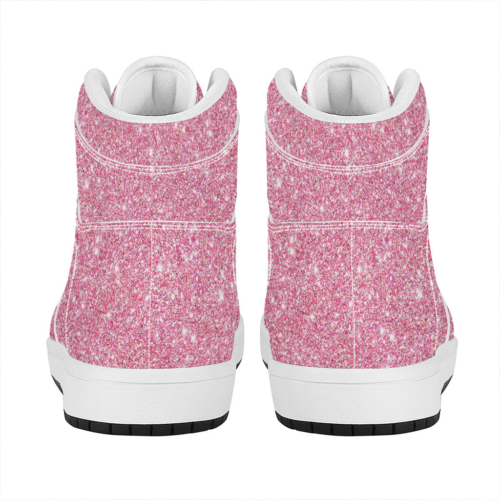 Pink (NOT Real) Glitter Print High Top Leather Sneakers