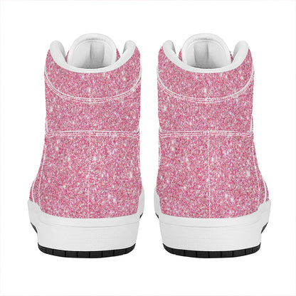 Pink (NOT Real) Glitter Print High Top Leather Sneakers