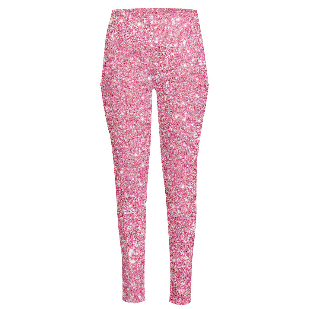 Pink (NOT Real) Glitter Print High-Waisted Pocket Leggings